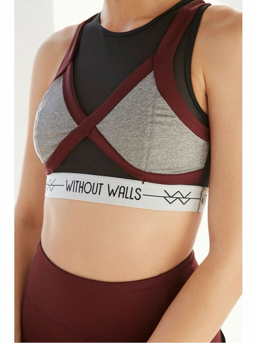 Without Walls Double Up Sports Bra Black Mesh Gray Burgundy- urban outfitters